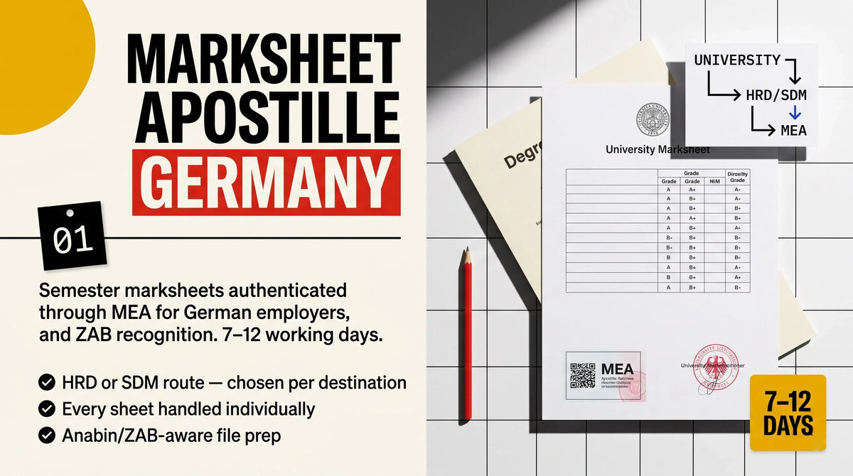 Marksheet Apostille for Germany — HRD vs SDM Route, APS & Costs 2026