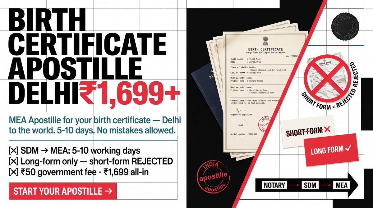 Birth Certificate Apostille in Delhi — MEA Process, Cost & Timeline 2026